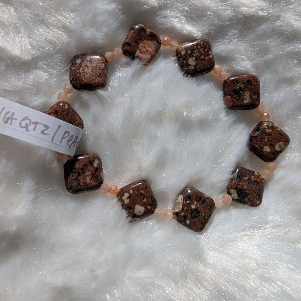 Handmade Mica Quartz And Peach Moonstone Stretch Bracelet
